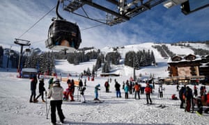Skiers at the French Alps resort of Courchevel