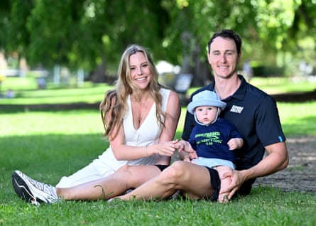 McEvoy and his wife Maddi with their baby Hartley at Orleigh Park in Brisbane.