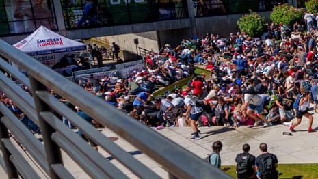 Screaming and running': witnesses describe crowds at Charlie Kirk shooting  – video | Charlie Kirk shooting | The Guardian