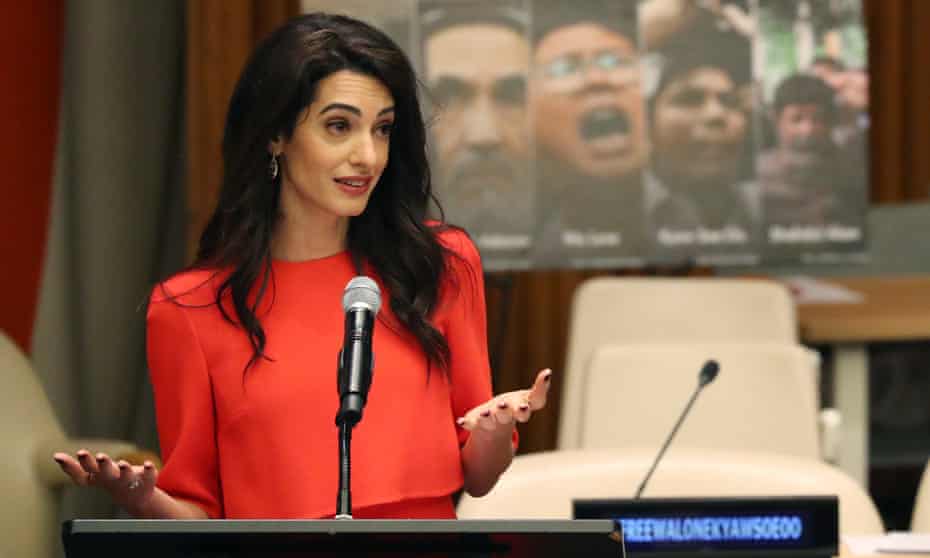 Amal Clooney speaks about media freedom at the UN general assembly in New York last year.