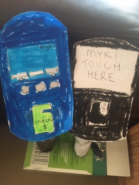 Two Myki machines made of paper and cardboard