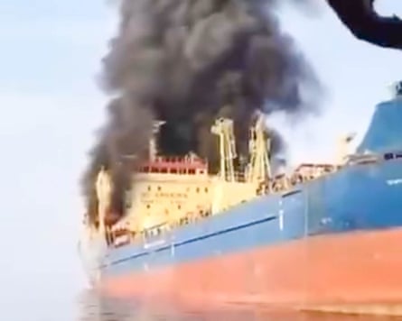 An oil tanker in the strait of Hormuz on Sunday.