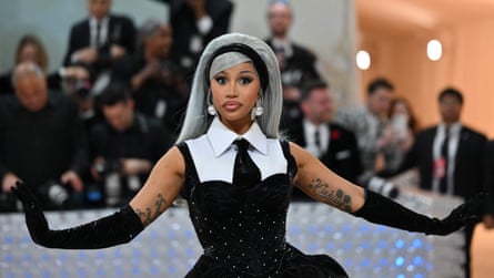 Cardi B in a Lagerfeld-inspired shirt and tie