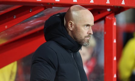 Erik ten Hag in the dugout away to Nottingham Forest in the FA Cup.