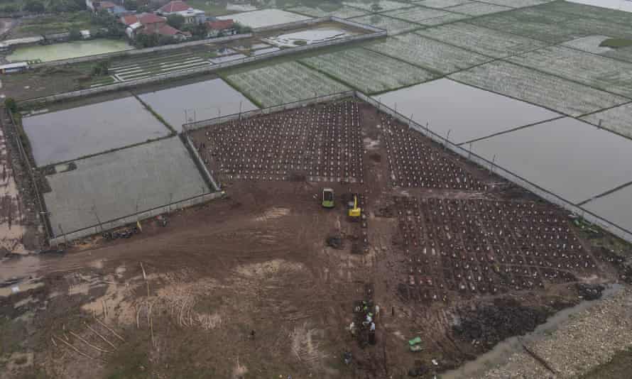 An aerial view of part of the Rorotan cemetery, where an estimated 6,000 Covid victims will eventually be buried.