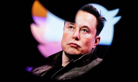 Elon Musk seen through a Twitter logo.