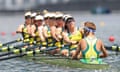 Australia's women's eight in action at the Tokyo Olympic Games