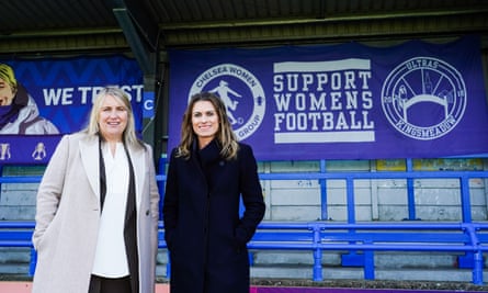 Emma Hayes with Karen Carney at Kingsmeadow in 2023