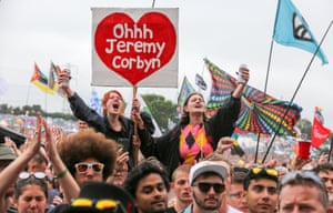 With one voice: Jeremy Corbyn fans singing at Glastonbury (Q5).