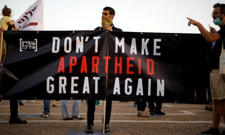 Demonstrators protest under coronavirus restrictions against Israeli Prime Minister Benjamin Netanyahu’s plan to annex parts of the Israeli-occupied West Bank, in Tel Aviv, Israel 6 June 6 2020.