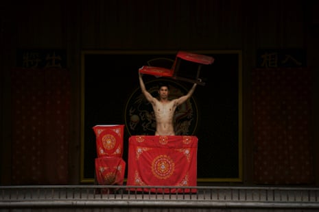 Detail of the photographer, naked, on an empty stage at a theatre in China by Shen Wei