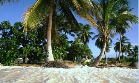 Likiep atoll coastline on the Marshall Islands is under threat from rising sea levels due to global warming.