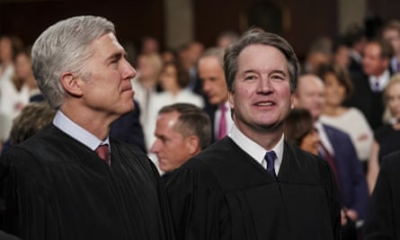 Neil Gorsuch, left, and Brett Kavanaugh, two of the three justices appointed to the US supreme court by Donald Trump.