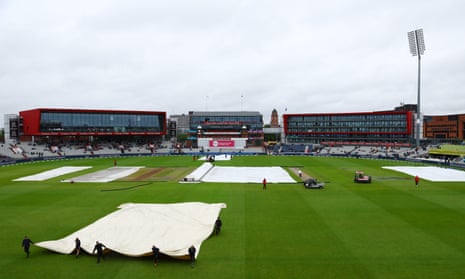 The Ashes 2023: England v Australia, fourth Test, day four – live | Ashes 2023 7 Ground staff remove the covers before the rain delayed start of play.