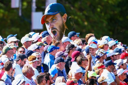 Team Europe fans with cutout of Tommy Fleetwood