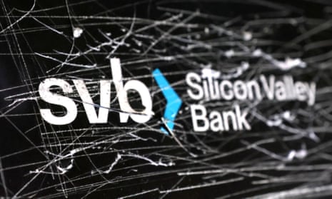 Illustration shows destroyed Silicon Valley Bank logo