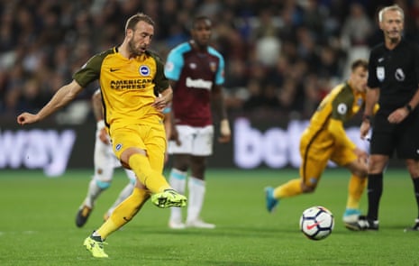 Glenn Murray of Brighton and Hove Albion scores their third goal from the penalty spot.