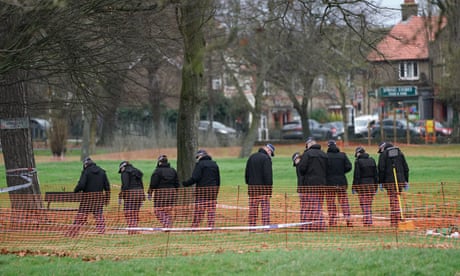 Police search for evidence at Ashburton Park, Croydon, south London after a 15-year-old boy was stabbed to death on Thursday.