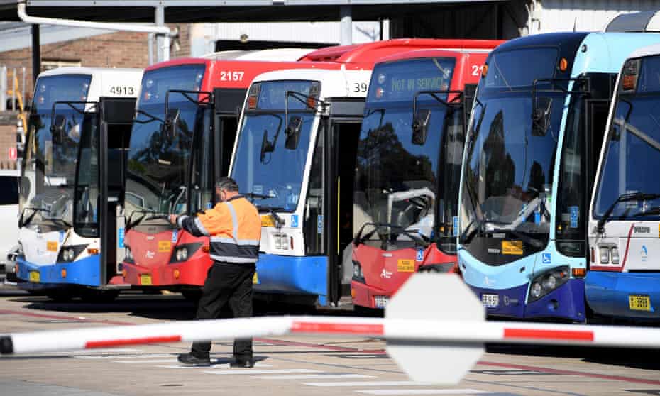 A general view of buses at the Transport NSW Burwood bus depot in Burwood, Sydney