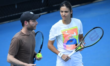Emma Raducanu at Melbourne Park with her coach Nick Cavaday