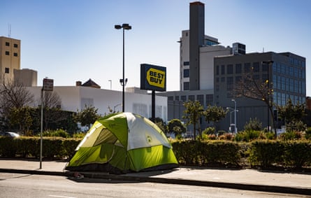 A tent outside Best Buy near 13th Street