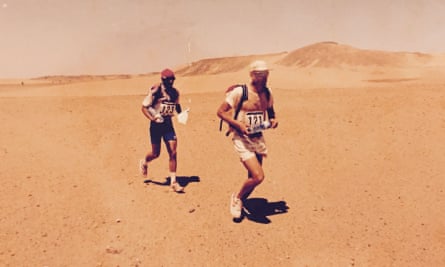 Mauro Prosperi and another Italian runner, Mario Malerba, in the 1994 race before the sandstorm cut him off.