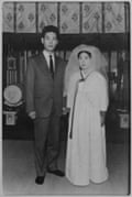 A photograph of Akiko Ota’s wedding in 1965. Akiko got married to her Korean husband in a shrine and wore traditional Korean dress.