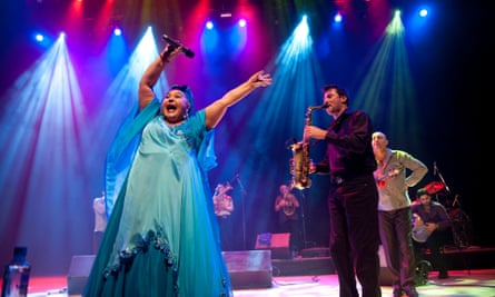 Esma Redzepova on stage with the Legendary Gypsy Queens and Kings at the Royal Festival Hall, London, 2009.