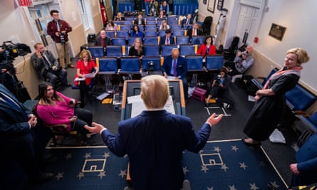 Donald Trump delivers remarks at a coronavirus briefing at the White House.