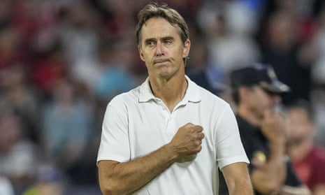 Julen Lopetegui says goodbye to the Sevilla fans after the Champions League defeat by Borussia Dortmund on Wednesday.