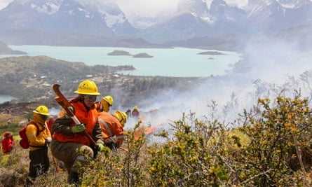 Firefighters at work in Torres del Paine National Park, Chile, in 2012.