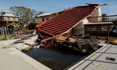 View of a damaged property in Keaton Beach, where Hurricane Idalia made landfall.
