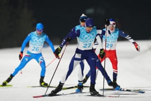 Nordic Combined competitors take part in the time trials.
