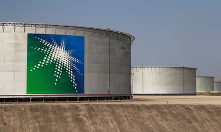 Oil tanks at Saudi Aramco oil facility in Abqaiq, Saudi Arabia