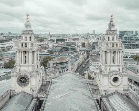 St Paul’s Cathedral photographed from above, looking across the roof towards the City of London