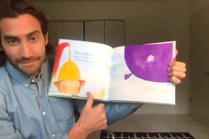 Jake Gyllenhaal, reading a Jamie Lee Curtis story called Where Do Balloons Go?