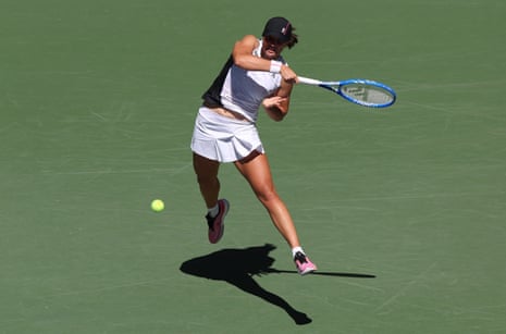 Poland's Iga Swiatek in action during her first round match against Colombia's Emiliana Arango.