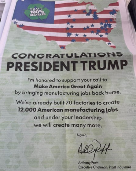 Pratt’s full-page ad for Trump in the New York Times