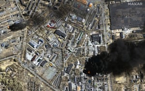 Oil storage tanks seen burning at an industrial area in Chernihiv, Ukraine