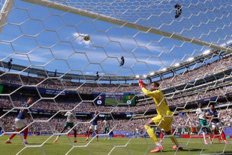 Senegal's Ismaila Sarr skys the ball over the bar.