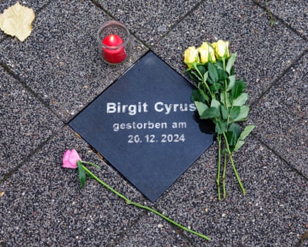 A memorial stone for one of the victims killed in the 2024 Magdeburg Christmas market attack