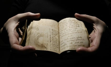 One of Leonardo Da Vinci’s notebooks on view at the Victoria and Albert Museum in London.