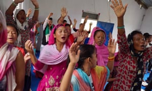 Worshippers at a Christian church in Thakaldanda, Nepal