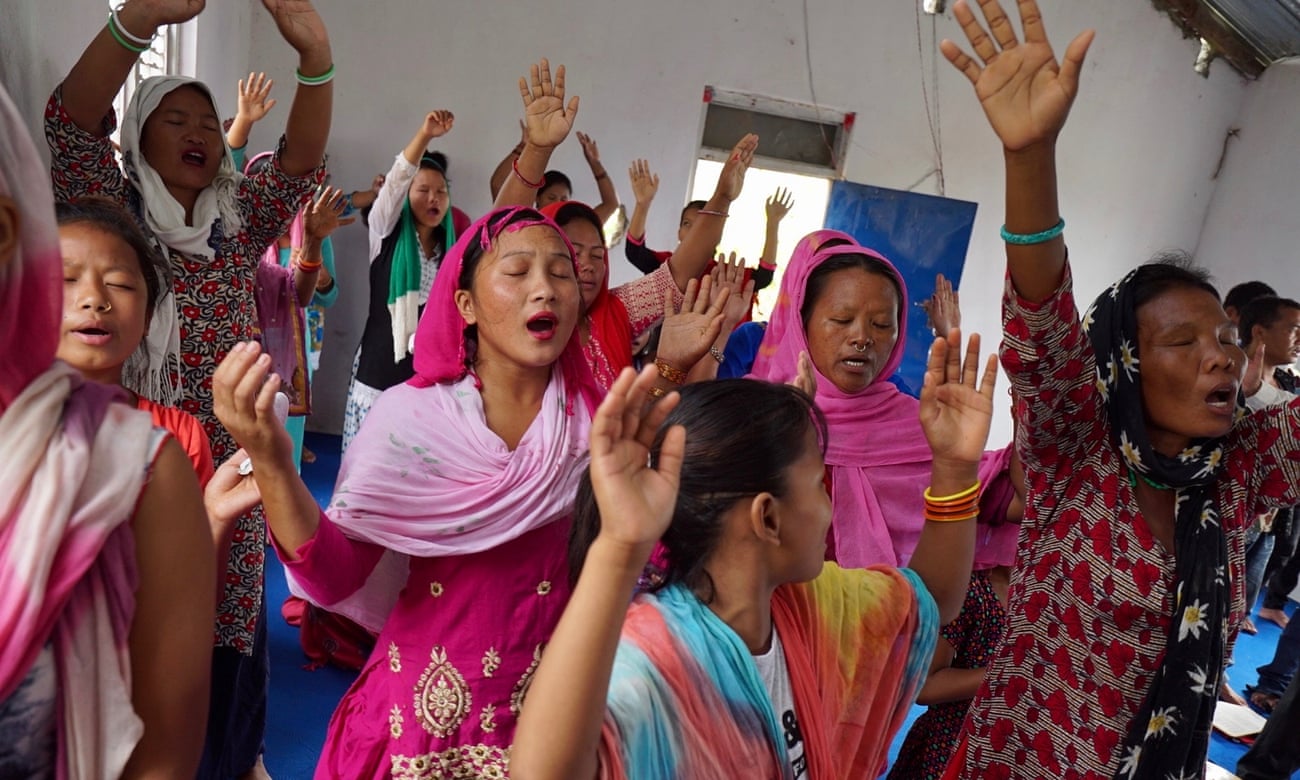 Worshippers at a Christian church in Thakaldanda, Nepal
