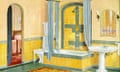 Illustration of a yellow Art Deco style tiled bathroom, screen print, 1920s. (Illustration by GraphicaArtis/Getty Images)