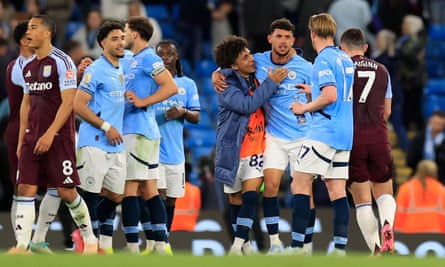 Manchester City v Aston Villa, Premier League - 22 Apr 2025<br>EDITORIAL USE ONLY No use with unauthorised audio, video, data, fixture lists (outside the EU), club/league logos or "live" services. Online in-match use limited to 45 images (+15 in extra time). No use to emulate moving images. No use in betting, games or single club/league/player publications/services.
Mandatory Credit: Photo by Conor Molloy/ProSports/REX/Shutterstock (15265144cv)
Matheus Nunes (27) of Manchester City celebrates the 2-1 victory at the end of the Premier League match between Manchester City and Aston Villa at the Etihad Stadium, Manchester
Manchester City v Aston Villa, Premier League - 22 Apr 2025