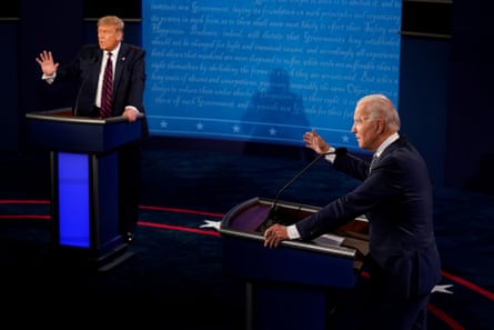 Put-downs … presidential nominees Donald Trump and Joe Biden in their first 2020 campaign debate, in Cleveland.