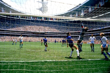 Peter Shilton tips the ball over the bar after a free-kick deflects off Glenn Hoddle’s head.