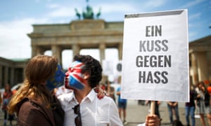 Anti-Brexit campaigners in front of the Brandenburg Gate in Berlin.