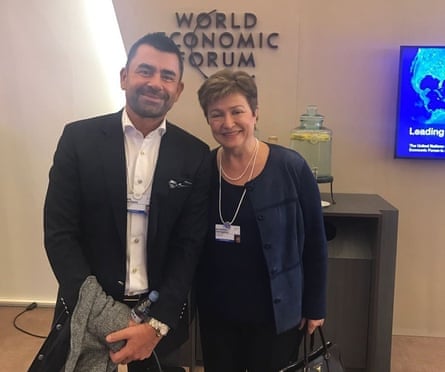 Mark MacGann at the World Economic Forum with Kristalina Georgieva, the former EU commissioner who is now managing director of the IMF